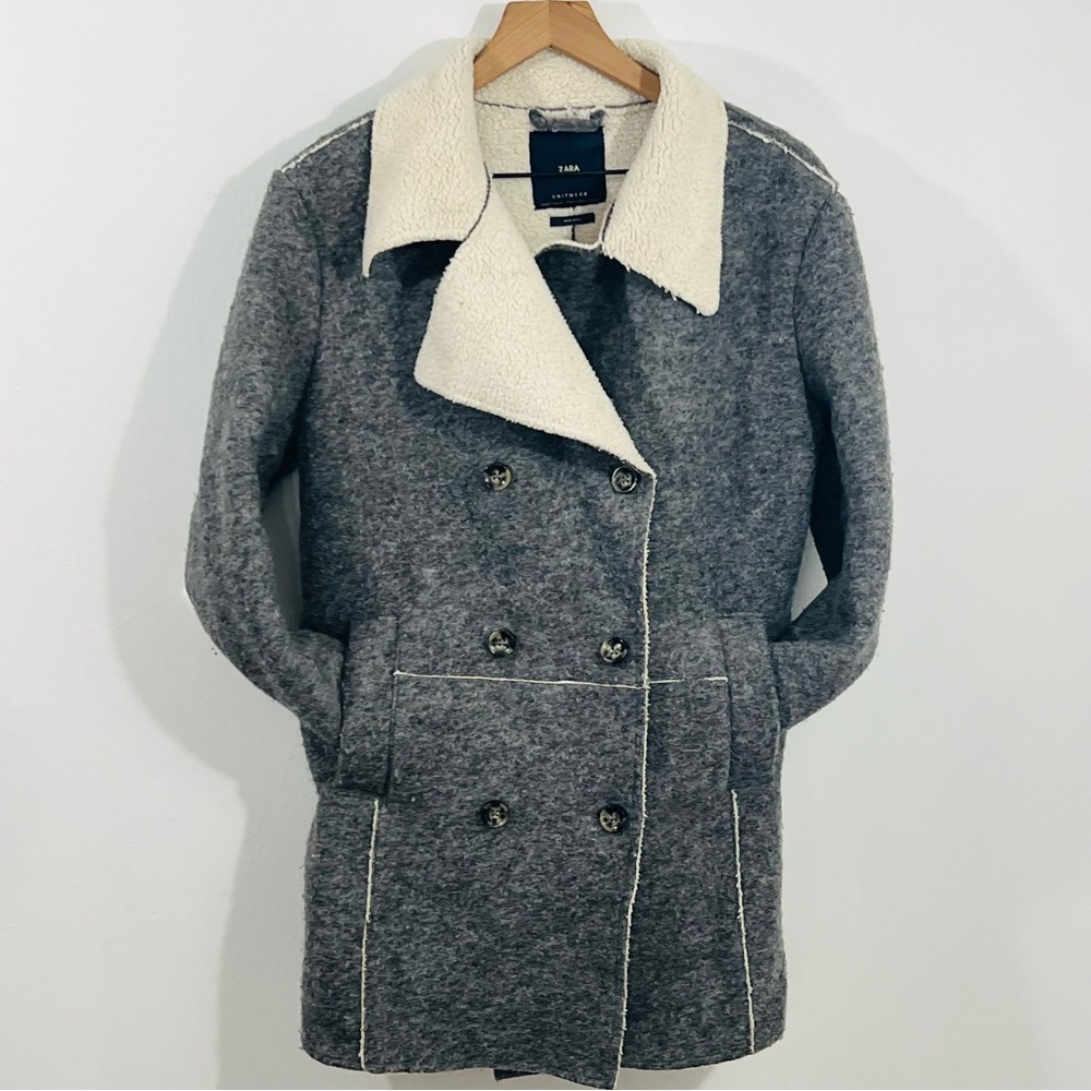 Zara Gorgeous Wool Collared Peacoat Knitwear Jacket Perfect Streetwear Size S